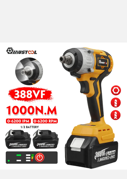 1000NM Electric Impact Wrench Cordless Rattle Gun Drill Brushless Tool 2 Battery - Bright Tech Home