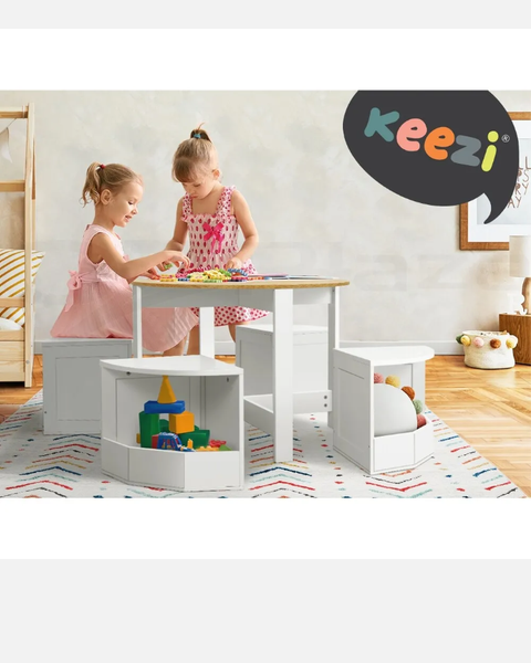 Keezi 5 PCS Kids Table Chairs Set Activity Storage Chairs Play Study Desk Toys