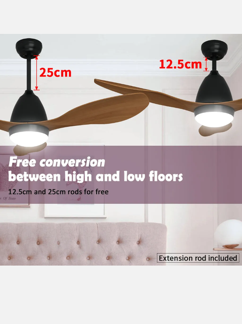Elegant Ceiling Fan LED Dimmable Light Adjustable Wind Speed With Remote 52"&48"