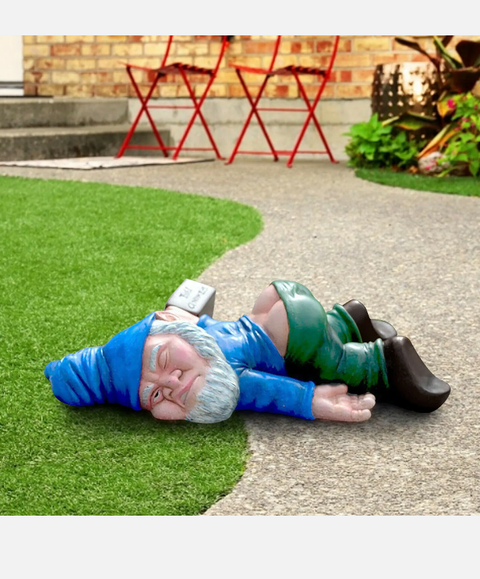 Funny Drunk Dwarf Garden Gnome Decor Yard Patio Ornament Rude Passed Out Statue