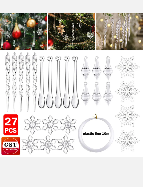 27Pcs Christmas Snowflake Icicle Ornaments Hanging Pendant Xmas Tree Home Decor - Bright Tech Home