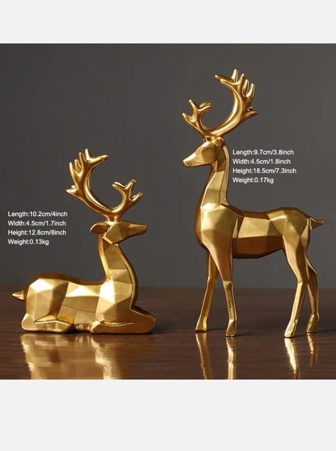 2 PCS Nordic Christmas Reindeer Figurine Resin Sitting Standing Elk Deer Statue - Bright Tech Home