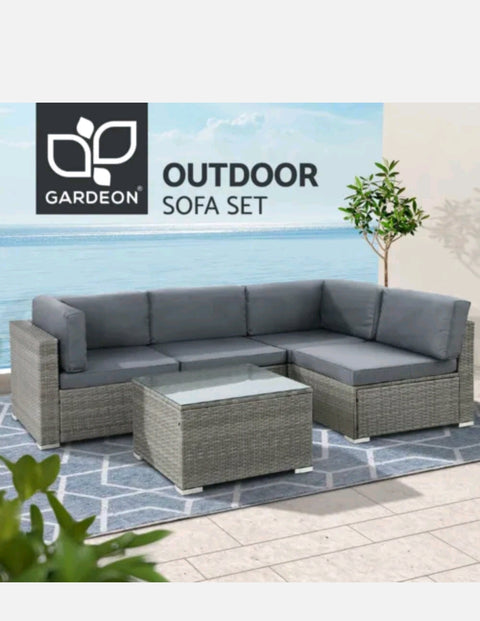 Gardeon 5-Piece Outdoor Furniture Sofa Set Wicker Lounge Setting Table Chairs