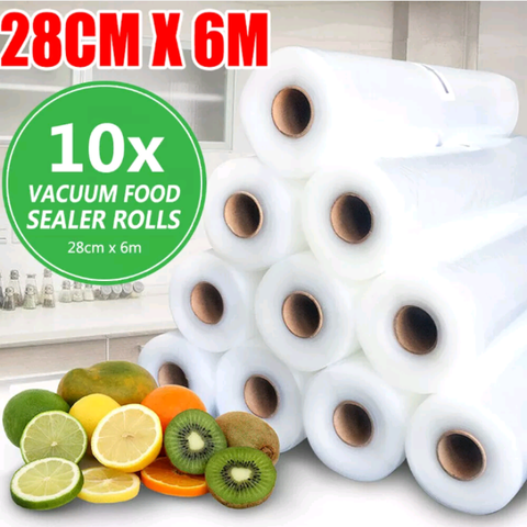 10 Rolls Vacuum Food Sealer Saver Bag Seal Storage Commercial Heat Grade 6MX28cm - Bright Tech Home