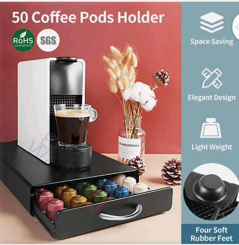 Coffee Capsule  Holder Dispenser Pot Rack 50 Pods Drawer Storage Organizer Black