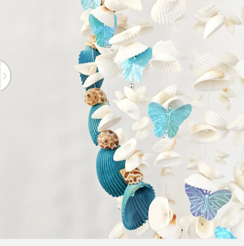 Coastal Blue Shell & Butterfly Hanging Windchime 95cm Beach Art Ornament