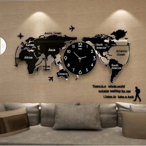 Wall Clocks 3D Ultra Quiet Acrylic Watch World Map Modern Home Decorations Clock
