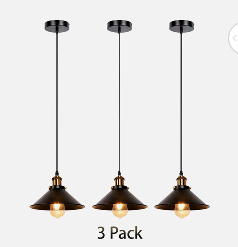 3 PCs Black Iron Metal Shade Pendant Light Ceiling Lamp Fixture Hanging Lighting - Bright Tech Home