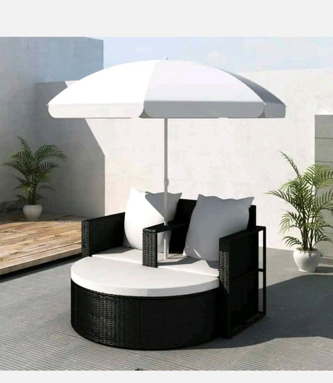 Garden Lounge Set With Parasol Deluxe Patio Outdoor Furniture Rattan Daybed
