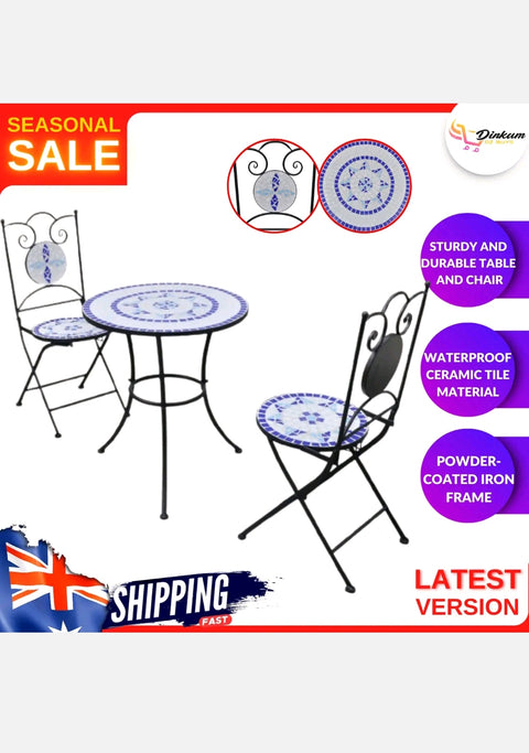 3pcs Mosaic Bistro Setting Table And Chairs Set Outdoor Garden Balcony Furniture