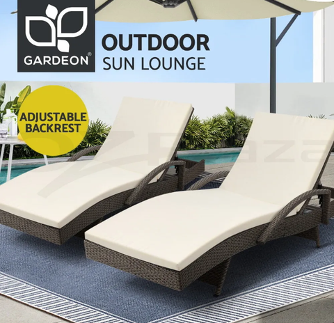 Gardeon 2pc Sun Lounge Wicker Lounger Outdoor Furniture Day Bed Rattan Patio