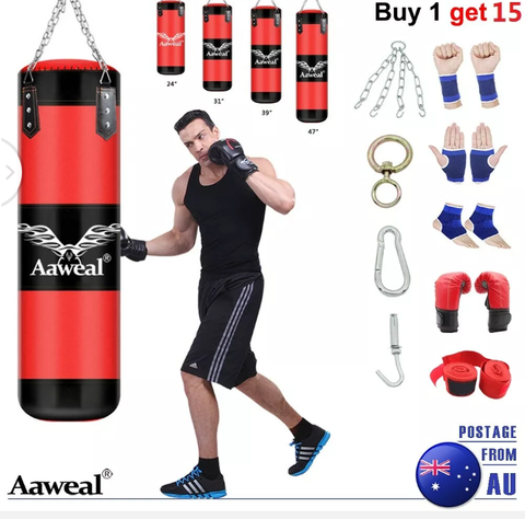 Heavy Duty Punching Training Bag MMA Gloves Boxing Martial Arts Kicking Sandbag