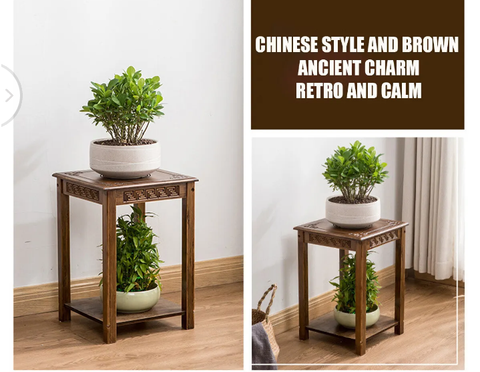 Vintage Carving Bamboo Plant Stand Pots Holder Side Table End Table Furniture