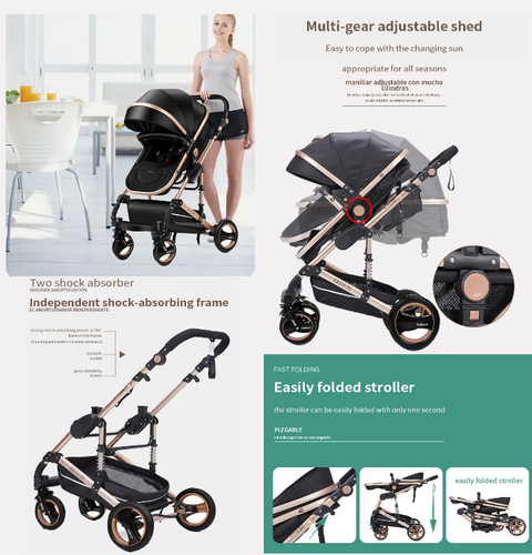 Brown baby stroller  foldable Pram Bassinet Carriage Infant travel pushchair