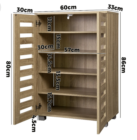 Oikiture  Shoes Rack Shoe Storage Cabinet Organiser Shelf 2 Doors 20 Pairs Wooden