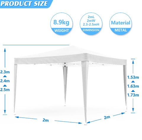 2x2M Folding Gazebo Pop Up Canopy Tent Camping Wedding Party Outdoor Marquee - Bright Tech Home