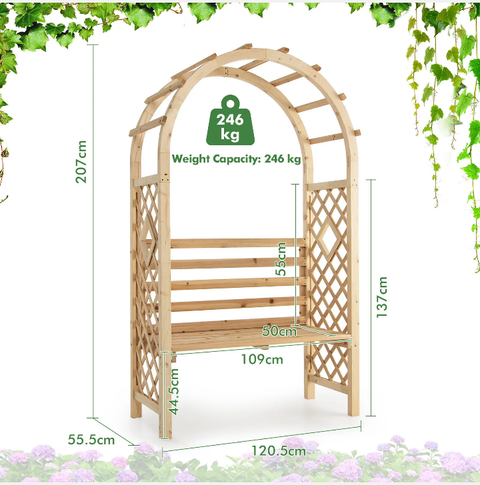 Wooden Garden Arbour Climbing Plants Support Wedding Arch Bench Trellis Pergola