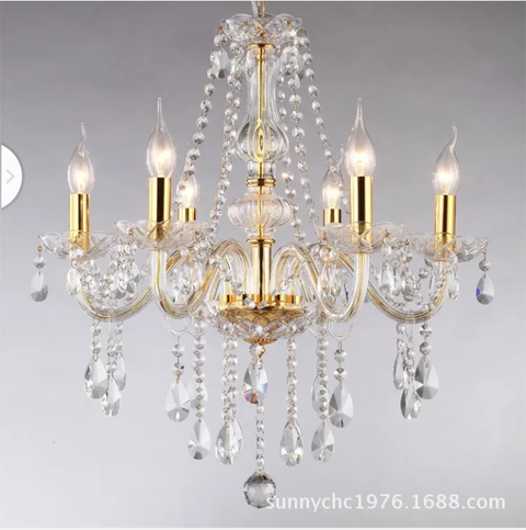 Crystal Chandelier Ceiling Lamp Pendent Light Glass Beads - 4 Color - 6 Heads