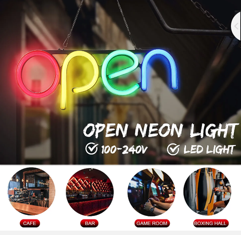 OPEN LED Neon Sign Tube Light Art Craft Visual Artwork Bar Pub Club Wall  Light