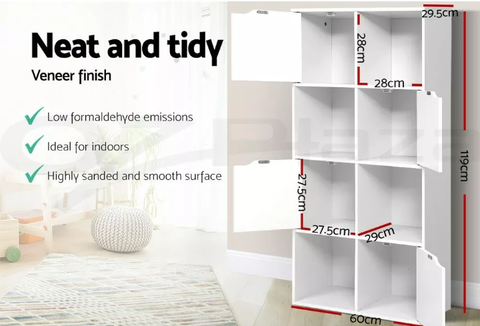 Artiss Display Shelf Bookshelf 8 Cube Storage Door Cabinet Organiser Unit White