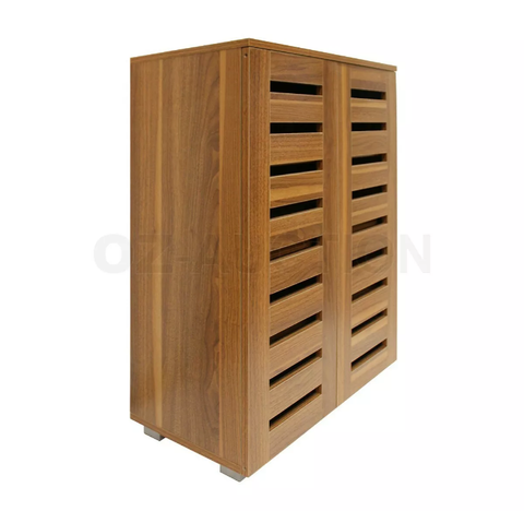 New Shoe Storage Cabinet Wooden 2 Doors 20 Pairs for Home Entryway Closet - Oak