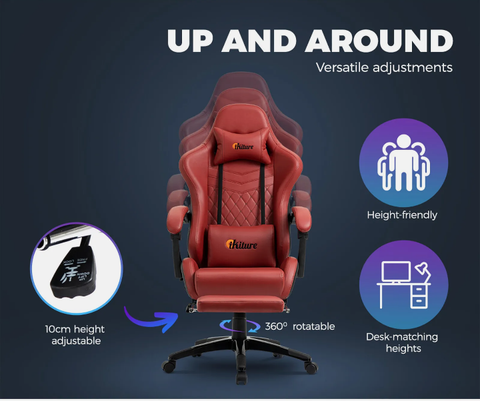 Oikiture Gaming Chair Office Computer Chairs Footrest Executive Seat PU Leather