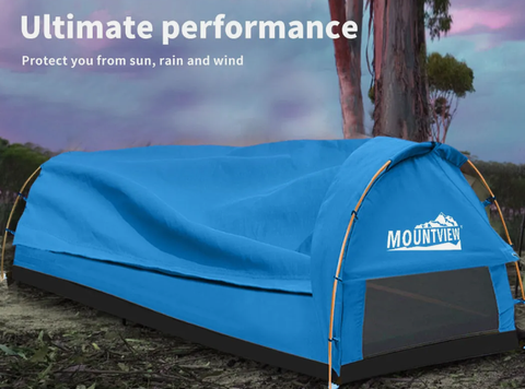 Mountview  Double Swag Camping Swags Canvas Dome Tent Hiking Mattress Blue