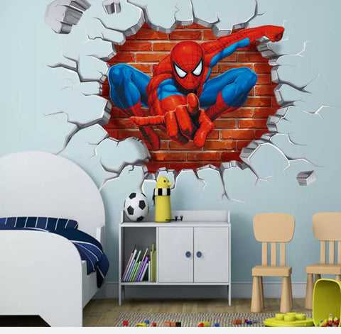 removable wall sticker home decor birthday part "spiderman out of the wall 3d