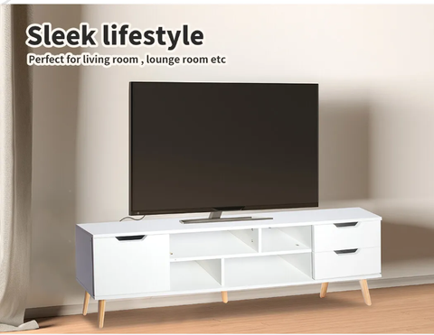 Levede  TV Cabinet Entertainment Unit Stand Storage Drawers Wooden Shelf White,