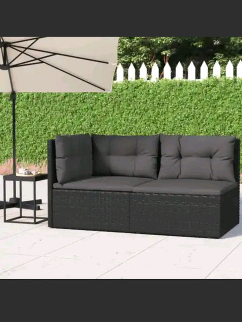 Garden Lounge Set 2 Piece with Cushions Black Poly Rattan Outdoor Sofa vidaXL