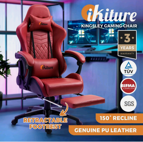 Oikiture Gaming Chair Office Computer Chairs Footrest Executive Seat PU Leather