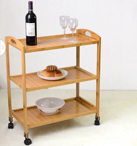 All-purpose 3Tier Bamboo Storage Rack Kitchen Dining Serving Island Cart Trolley
