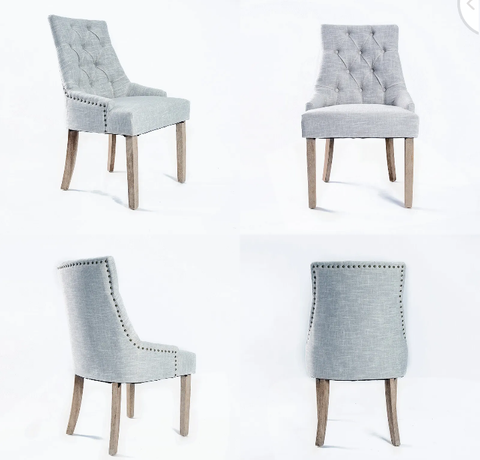 La Bella 2 Set French Provincial Dining Chair Amour Oak Fabric Studs Retro - Gre