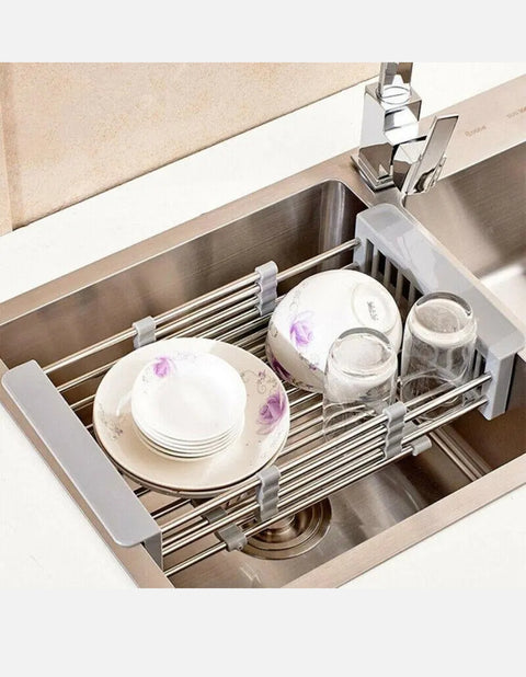 Stainless Steel Storage Sink Drain Basket Dish Drying Rack Kitchen Organizer AU