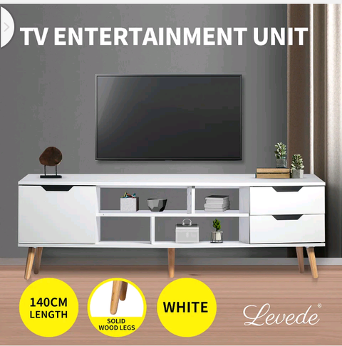 Levede  TV Cabinet Entertainment Unit Stand Storage Drawers Wooden Shelf White,