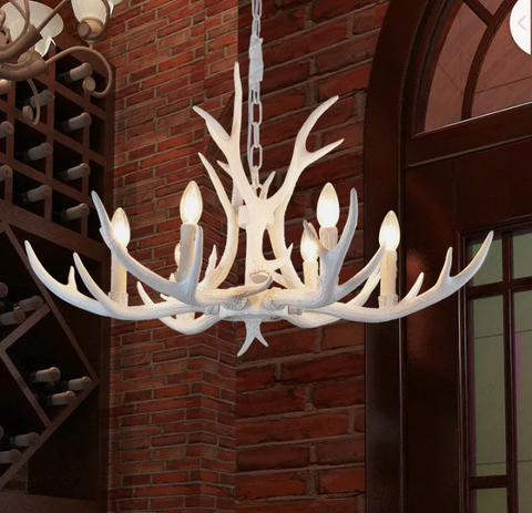 White Candle Antler Chandelier Light  Deer Horn Restaurant Dining Pendant Lamp