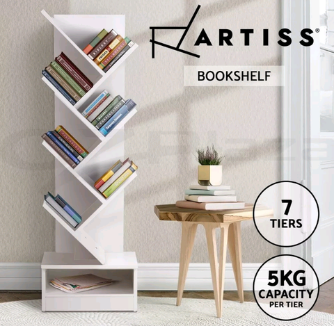 Artiss Bookshelf 7-Shelf Tree Display Shelf Book Storage Rack Bookcase White