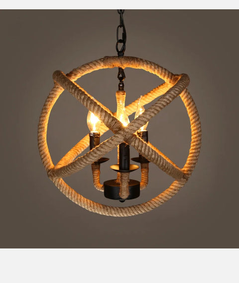 Vintage Industrial Chandelier Pendant Light Ceiling Lamp Hemp Rope Cage Lighting