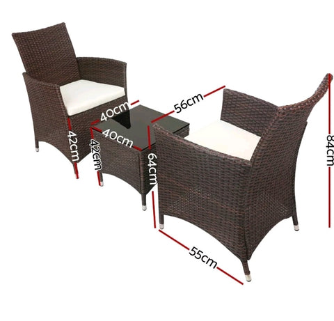 Gardeon Patio Furniture Outdoor Furniture Set Chair Table Garden Wicker Brown - Bright Tech Home