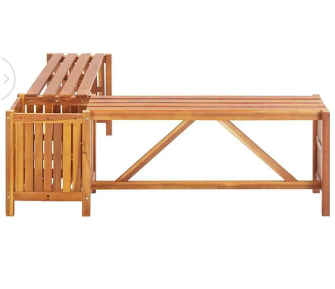 Acacia Wood Corner  Outdoor Decor Garden Deck Park Bench Chair Seat with Planter