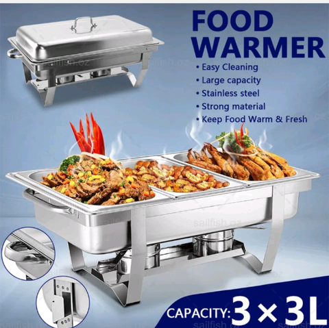 3x3L Buffet Food Warmer Food Pan Chafing Dish Bain Marie Pan Stainless Steel AU - Bright Tech Home