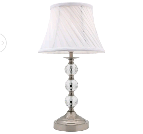 brushed chrome metal and crystal touch table lamp with white shade bedside light