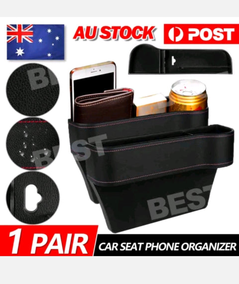 2PCS Car Seat Storage Box&Console Side Pocket Coin Phone Organiser Cup Holder