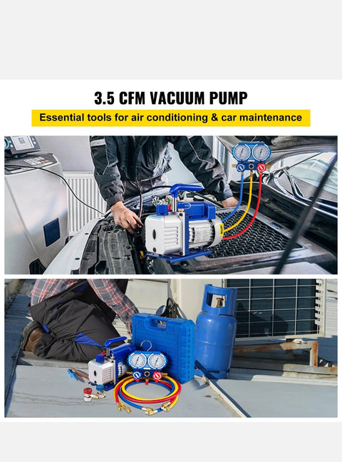 VEVOR AC Vacuum Pump Manifold Gauge Set 3.5 CFM 5PA HVAC Vacuum Pump With Box