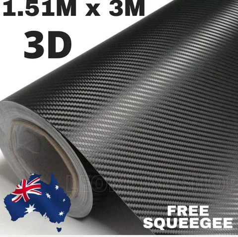 1.51m x 3m 3d black carbon fiber fibre car vinyl wrap film roll air release - Bright Tech Home