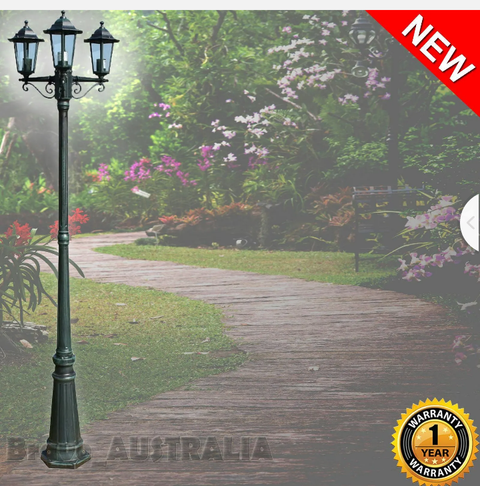 Garden Light Post 3-Lantern Design Pathway Patio Lamp Outdoor Yard Lighting