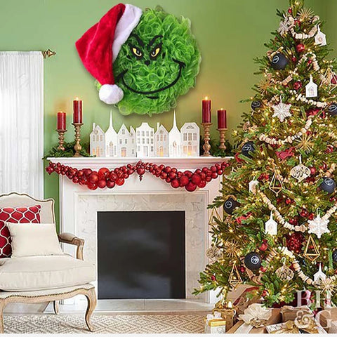 Christmas Grinch Outdoor Wreath Hanging Decor Party Supplies Props GG Ornament