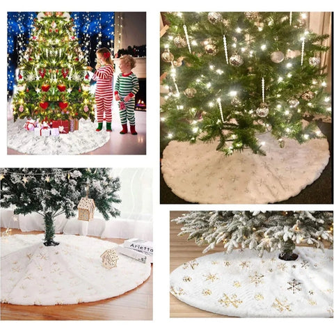 White Christmas Tree Skirt Base Faux Fur Xmas Floor Mat Ornaments Decoration NEW