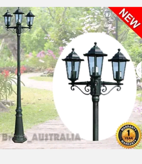 Garden Light Post 3-Lantern Design Pathway Patio Lamp Outdoor Yard Lighting