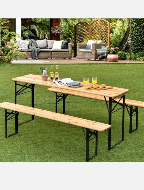3PCS Folding Table Bench Set Indoor Outdoor Furniture Dining Picnic Patio Garden